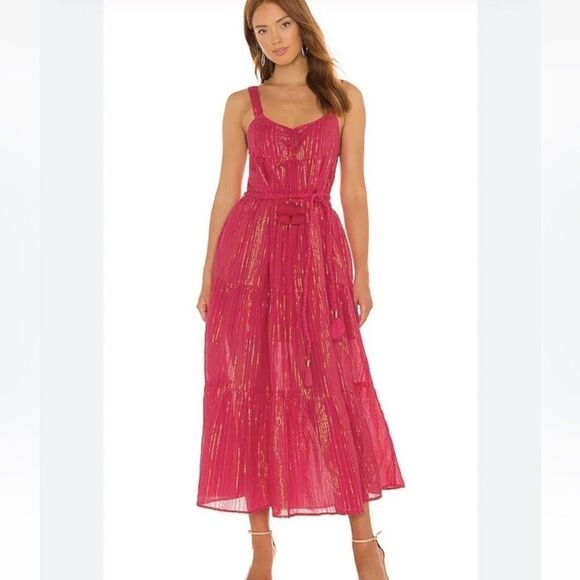 Karina Grimaldi Belle Maxi Tassel Dress in Pink Cherry, Size Medium - Picture 1 of 10